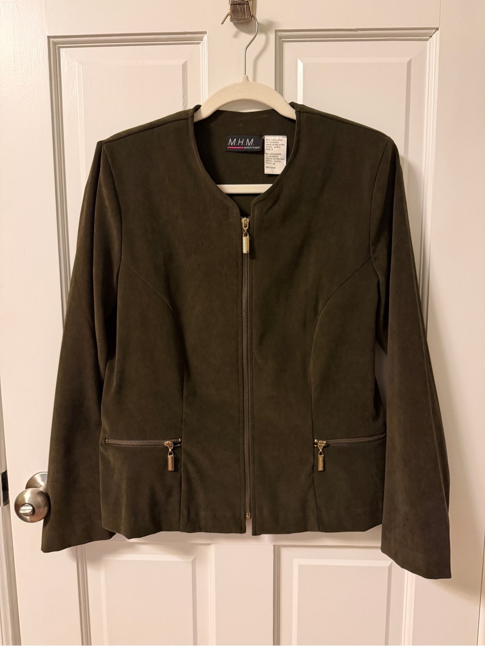 Olive Suede Zip-Front Women's Vintage Jacket